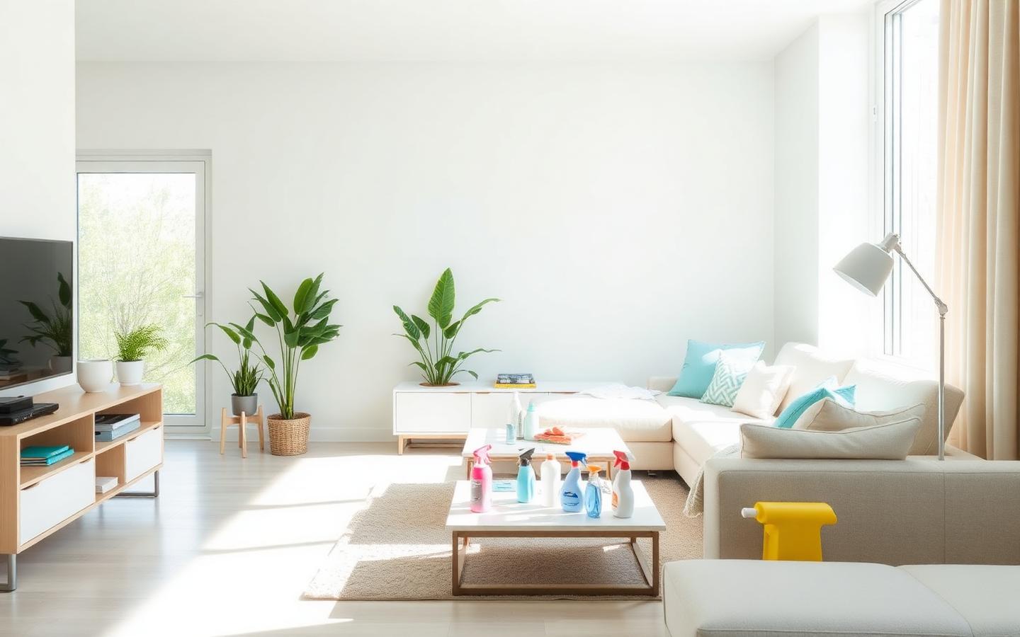 Bright, freshly cleaned living room representing Brightleaf Cleaning Co.