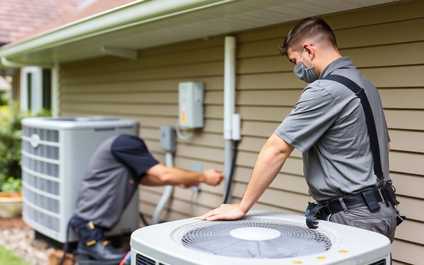 Northpoint Heating and Air technician servicing an outdoor AC condenser unit